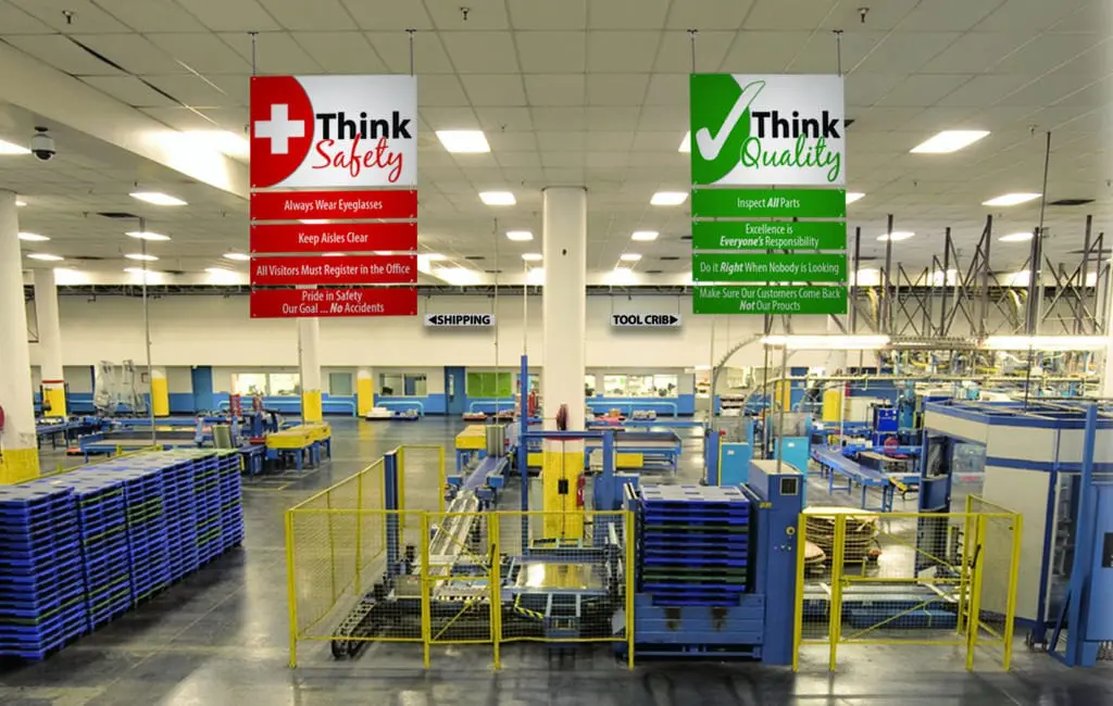 Hanging Ceiling Signage in Lean Manufacturing